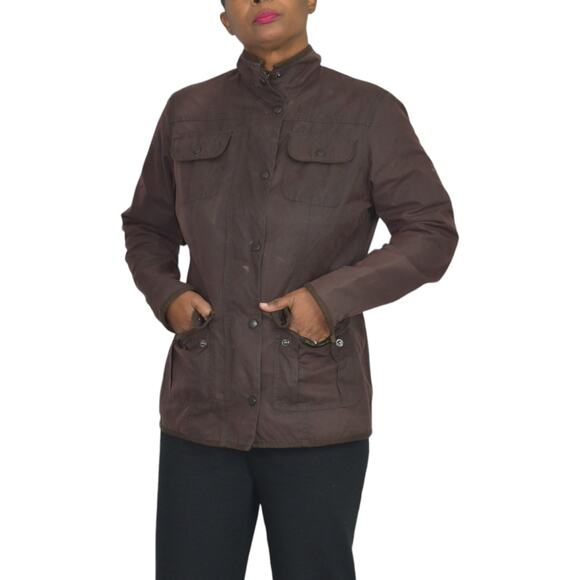 Barbour Utility Jacket Brown Wax Cotton Flannel Lined Slim Hip Length Size 10 - Picture 15 of 16